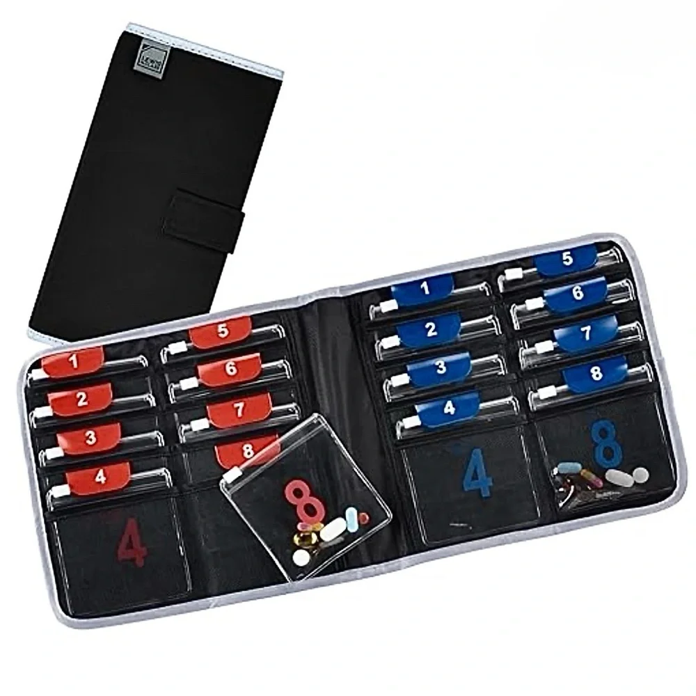 Lewis N Clark Black & Gray Deluxe Accessory / Pill Organizer AM/PM 16 Pouches
